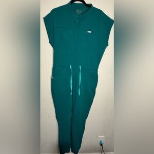 Figs Teal Short-Sleeve Medical Jumpsuit with Drawstring